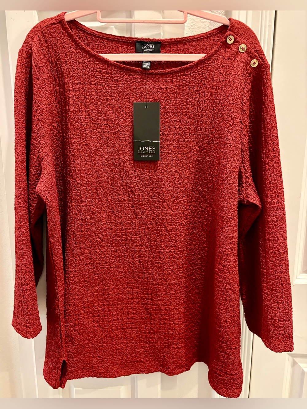 NWT JONES NEY YORK Deep Red Textured Gold-Tone Buttons Womens Size XL Sweater